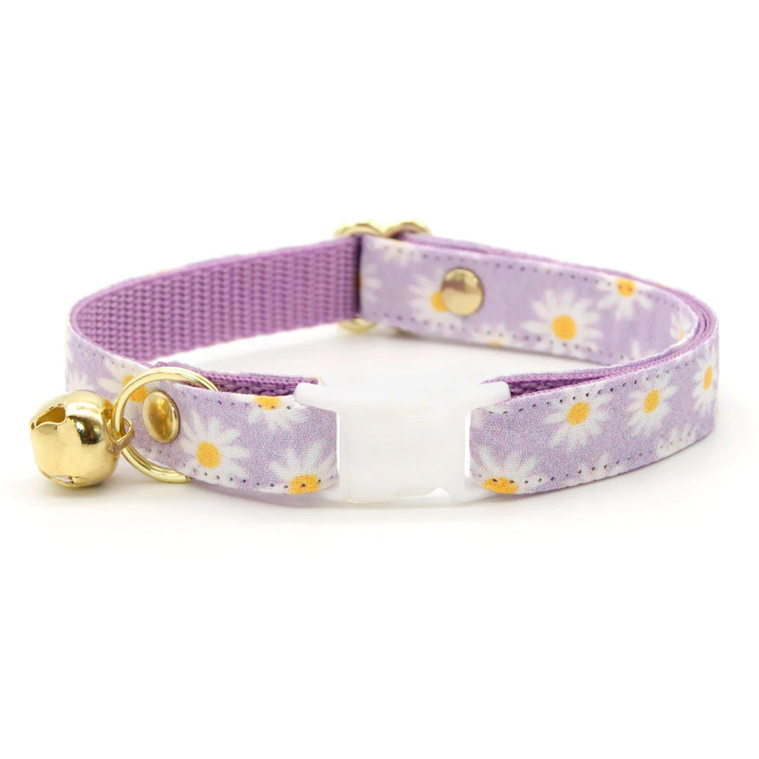 Cat Collar - "Daisies - Purple" - Floral Cat Collar / Daisy, Easter, Spring, Summer / Breakaway or Non-Breakaway / Cat, Kitten, Small Dog
