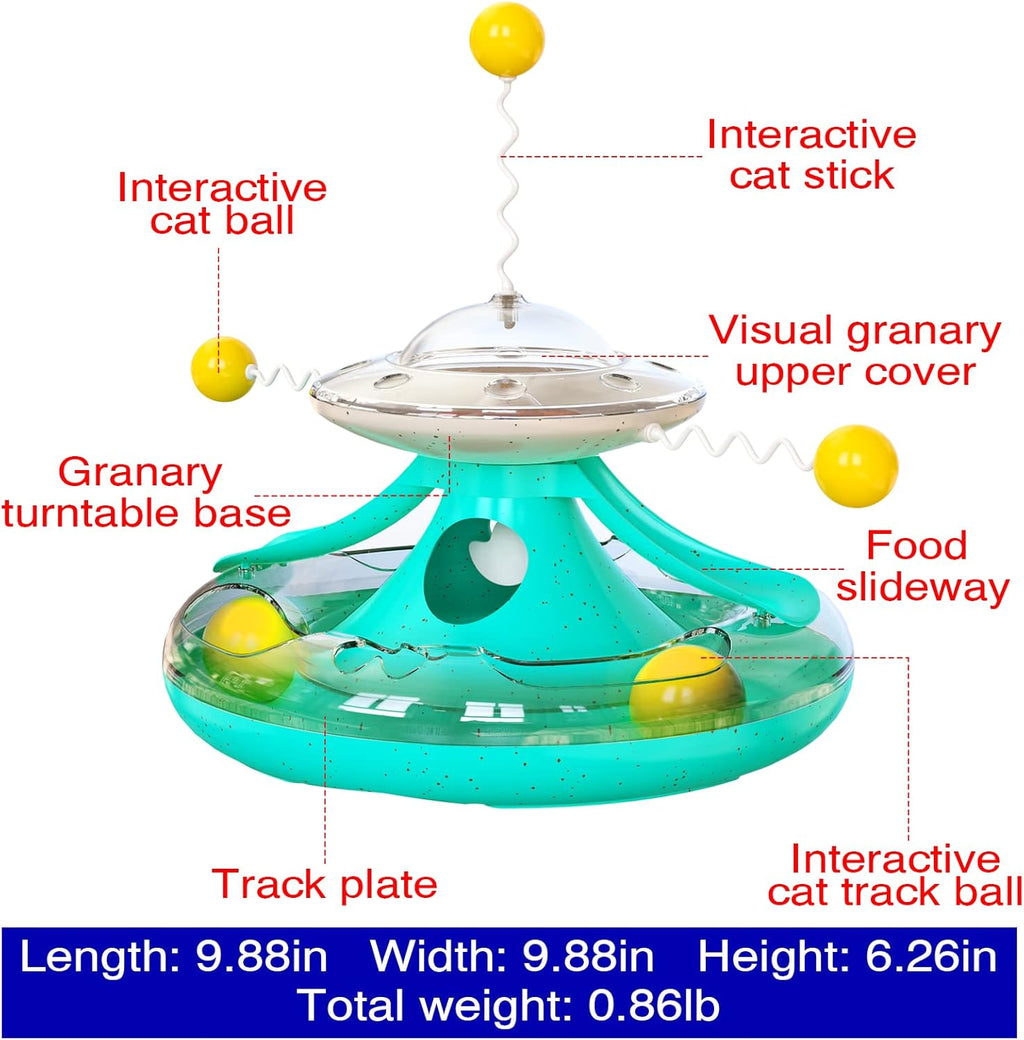 Cat Tracks Toy Roller 2-Level Windmill Turntable Cats Toys Kitty Teaser Stick Ball Kitten Balls Food Dispenser Interactive Pet Supplies for Indoor Birthday Gift A