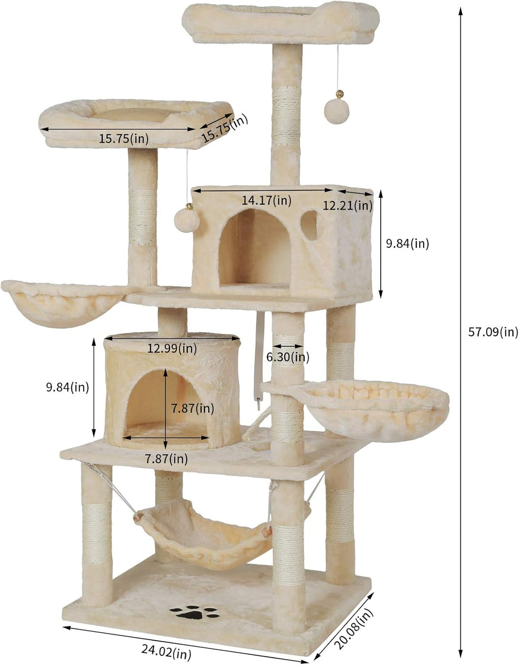 Large Indoor Cat Tree, Cat Tower, Cat Apartment, Cat Habitat, Multi-Level Cat Activity Center with Plush Balls
