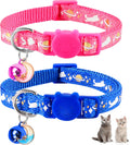 2 Pack Breakaway Cat Collars with Bell Moon Pendant, Adjustable Safe Kitten Collars for Girl Boy Cats, Star Cute Kitty Pattern Glow in the Dark