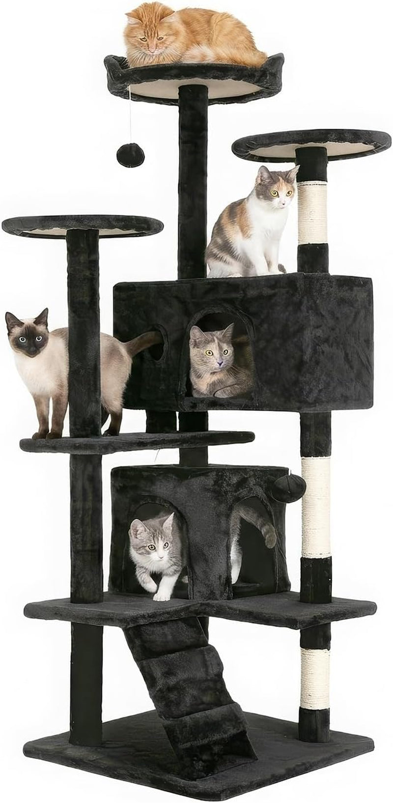 | 54" Cat Tree Tower | Dark Gray | Multi-Level Indoor Activity Center with Sisal Scratching Posts, Condos, Plush Perches, Hanging Cat Toys | Sturdy, Easy to Assemble | for Kittens & Adult Cats