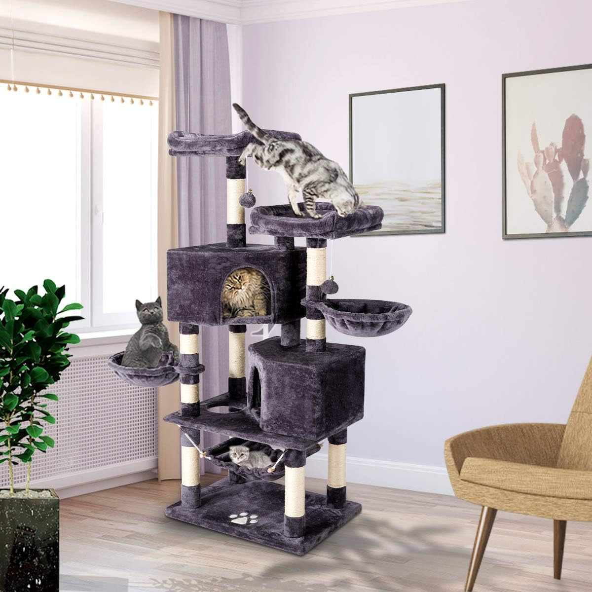 Cat Tree Cat Tower for Indoor Cats Clearance, Multi-Level Cat Condo with Cat Scratching Post, Padded Platform, and Balls, Cat Furniture Activity Center for Kitty Pet House Play