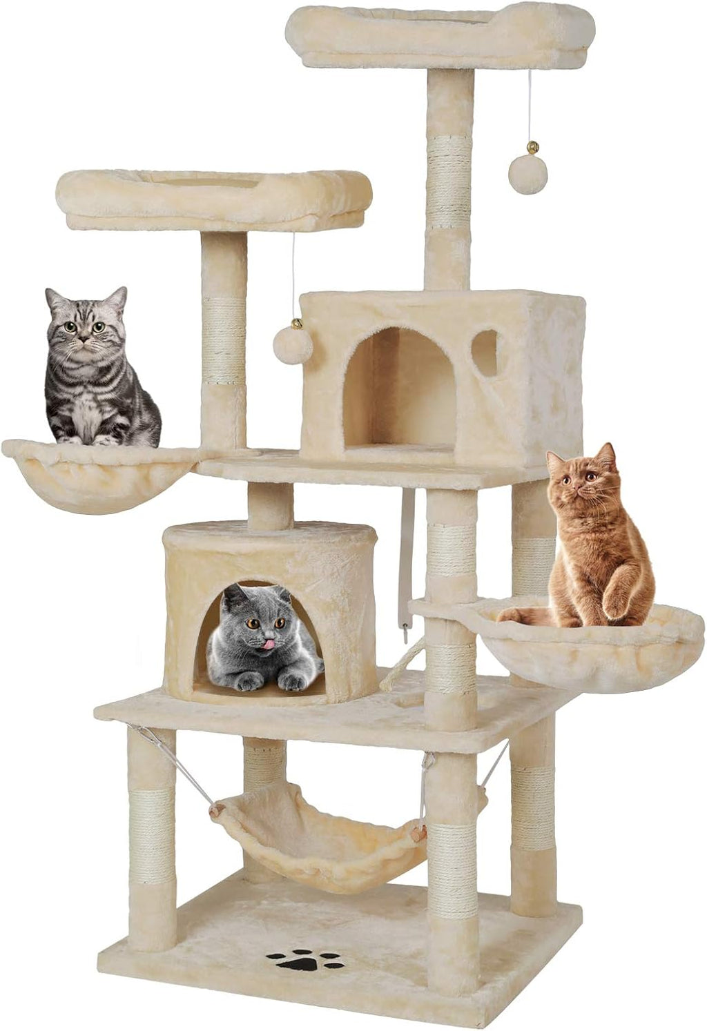 Large Indoor Cat Tree, Cat Tower, Cat Apartment, Cat Habitat, Multi-Level Cat Activity Center with Plush Balls