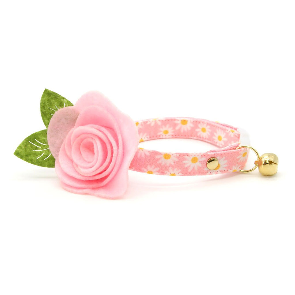 Cat Collar - "Daisies - Pink" - Floral Cat Collar / Daisy, Easter, Spring, Summer / Breakaway or Non-Breakaway / Cat, Kitten, Small Dog