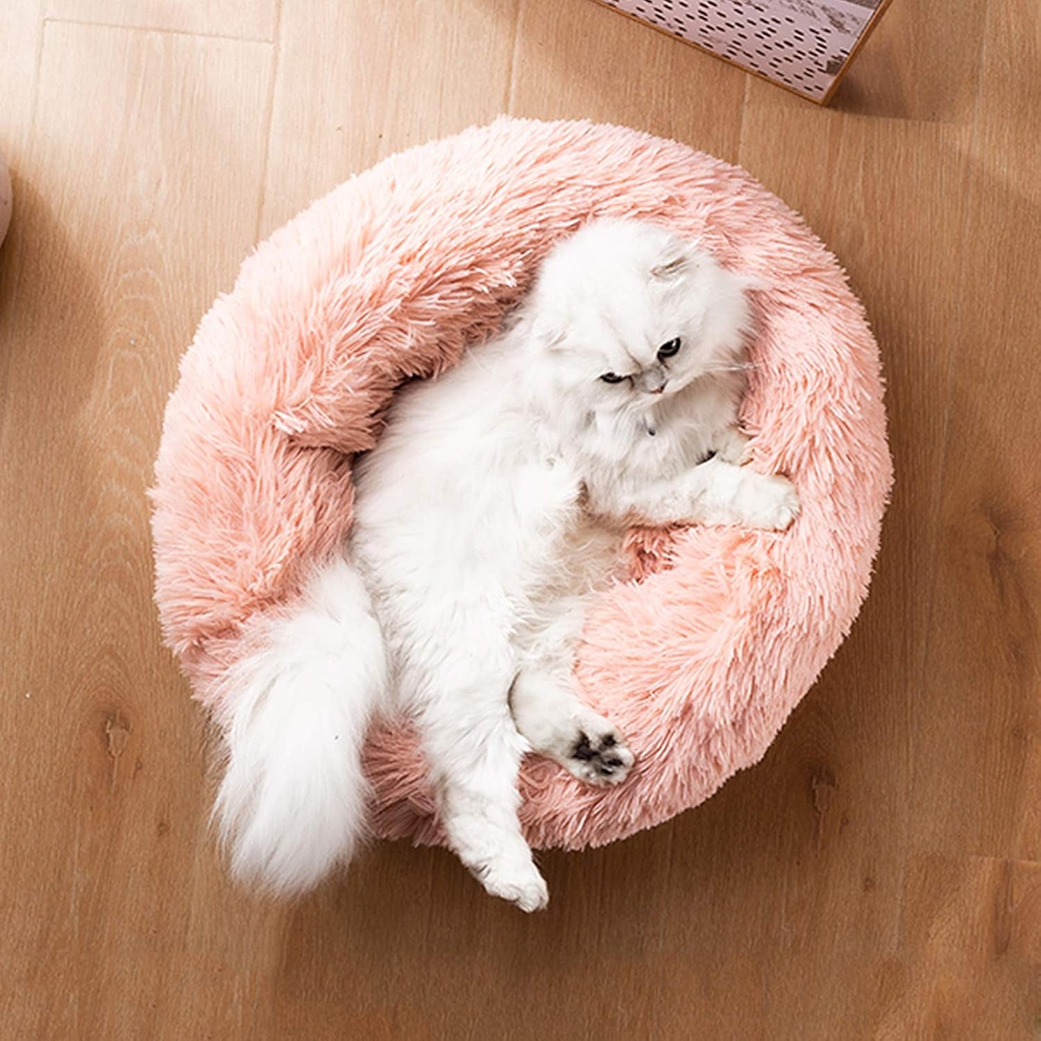 Cat Beds for Indoor Cats, 24'' Cat Bed Machine Washable Dog Bed for Small Dogs, round Fluffy Donut Cuddler Calming Pet Bed, Anti-Anxiety Soft Plush Pet Bed for Puppy and Kitten