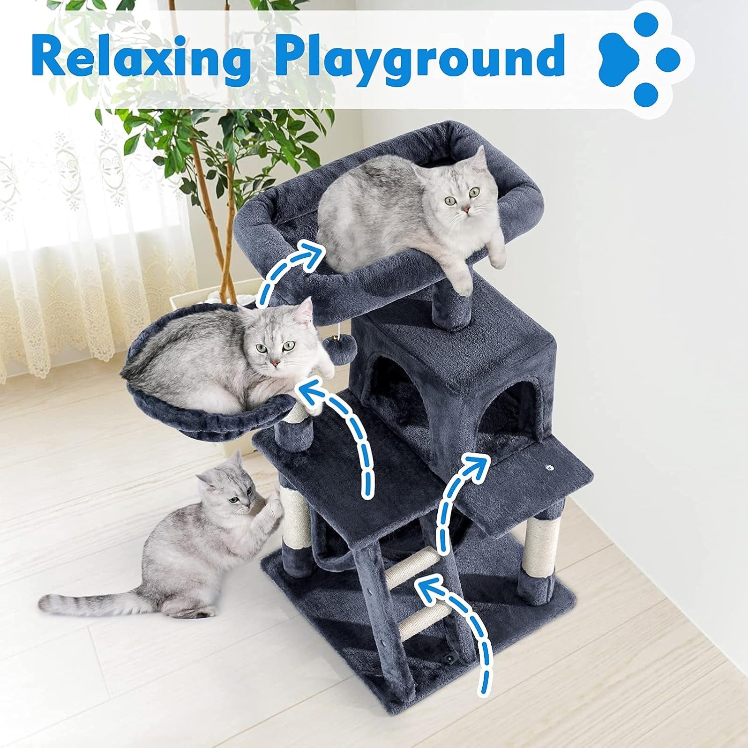Cat Tree Cat Tower, 39 Inches Multi-Level Cat Tree for Indoor Cats with Cat Condo and Scratching Posts for Kittens Cat Climbing Tower with Plush Perch Kitty Play House for Small Medium Cats