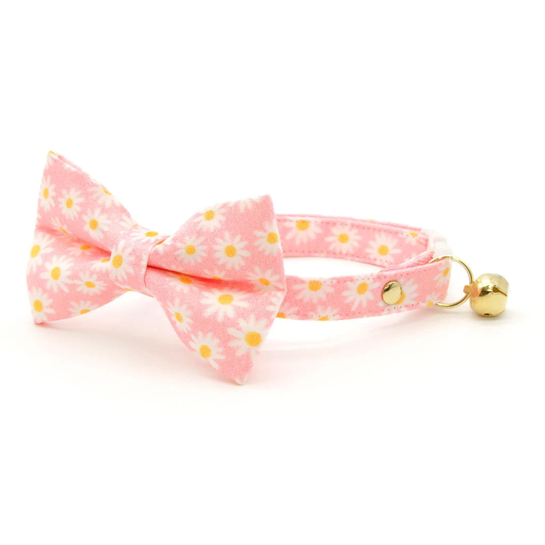 Cat Collar - "Daisies - Pink" - Floral Cat Collar / Daisy, Easter, Spring, Summer / Breakaway or Non-Breakaway / Cat, Kitten, Small Dog