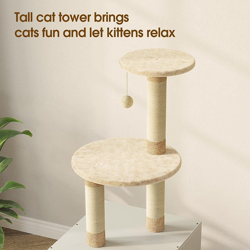 Cat Litter Box Enclosure with Litter Box Enclosure, Furniture with Tree Tower and Condo, Indoor House with Sisal Scratching Post and Soft Plush Perch, White