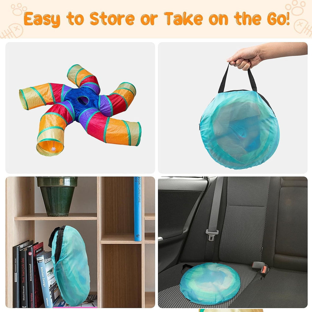Yiliangx Cat Tunnels, Cat Tubes and Tunnels Collapsible S-Shaped Cat Toys, Kitty Tunnels with Play Ball, Indoor, Interactive Pet Tube Toys for Puppy, Kitty, Kitten, Rabbit , 5 Way