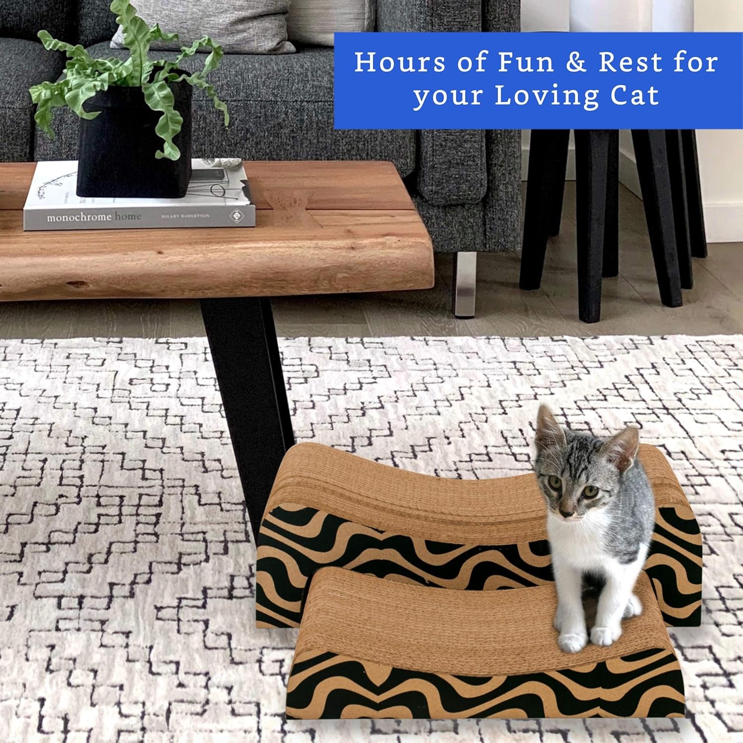 (2 in 1) Cardboard Cat Scratching Pad, Cat Scratchers for Indoor Cats - Cat Lounger Scratcher - Rascador Para Gatos (Large)