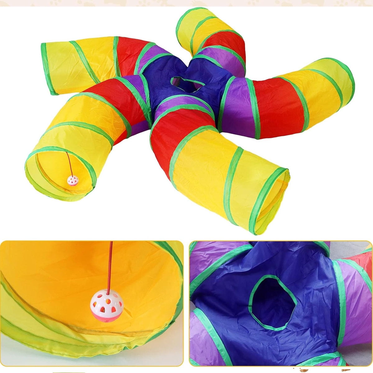 Yiliangx Cat Tunnels, Cat Tubes and Tunnels Collapsible S-Shaped Cat Toys, Kitty Tunnels with Play Ball, Indoor, Interactive Pet Tube Toys for Puppy, Kitty, Kitten, Rabbit , 5 Way