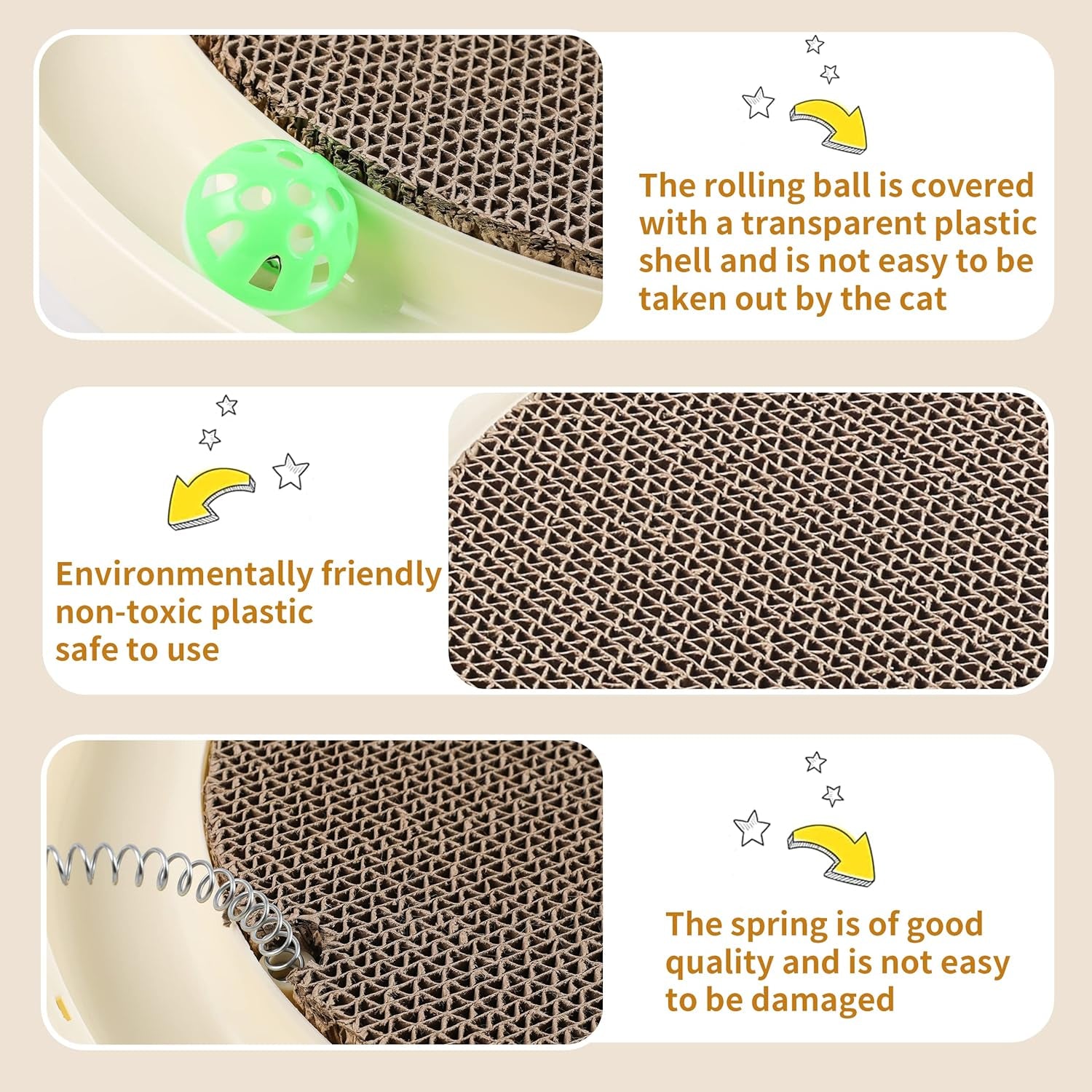 Cat Scratcher with Track,Cat Scratch Board with Catnip and Spring Mice,Cardboard Cat Scratcher with Rolling Ball,Interactive Cat Toy