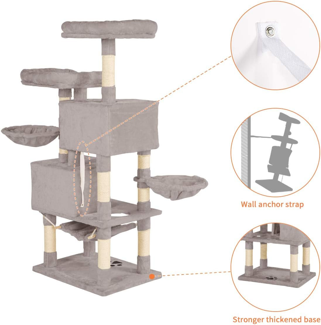 Cat Tree Cat Tower for Indoor Cats Clearance, Multi-Level Cat Condo with Cat Scratching Post, Padded Platform, and Balls, Cat Furniture Activity Center for Kitty Pet House (57" Light Grey)…