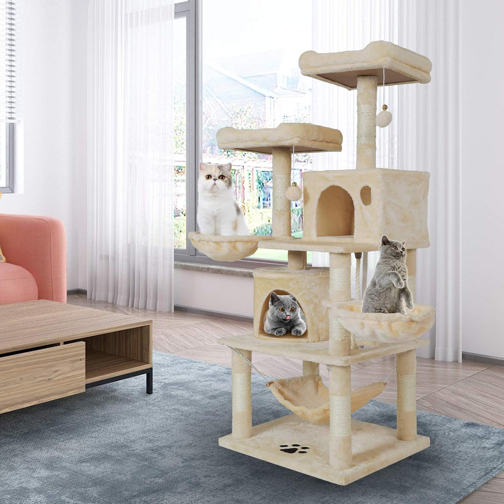 Large Indoor Cat Tree, Cat Tower, Cat Apartment, Cat Habitat, Multi-Level Cat Activity Center with Plush Balls