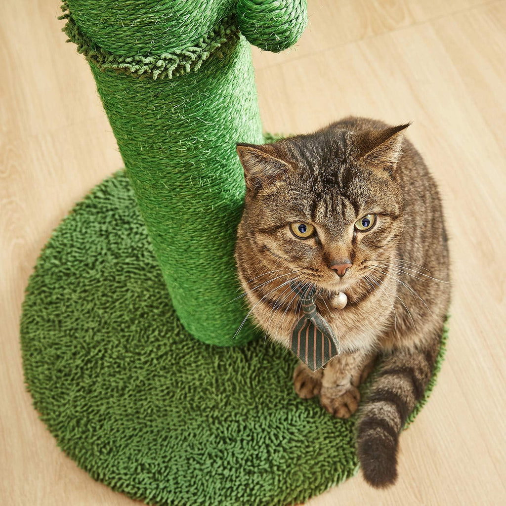 34" Cactus Cat Scratching Post with Dangling Ball for Cats Large Version Green