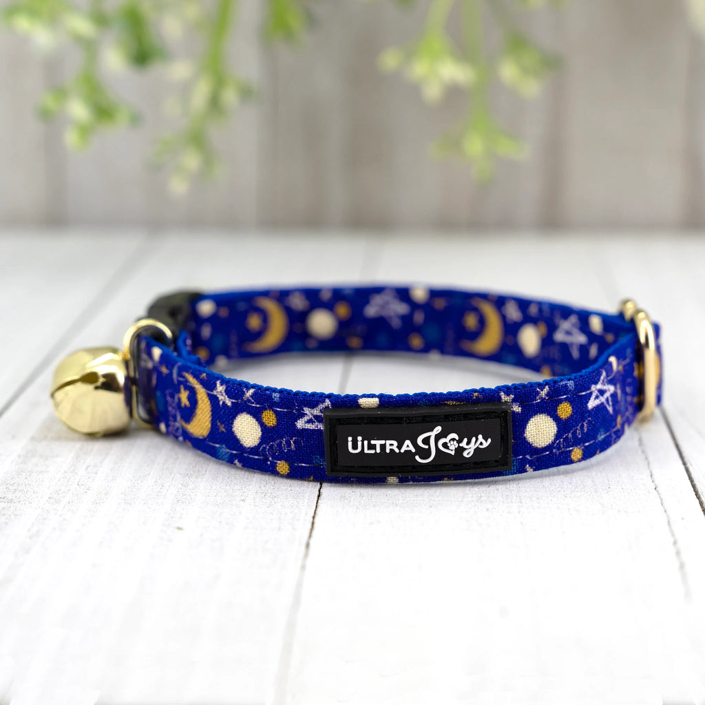 Breakaway Cat Collar with Bell, Moon Stars Cat Collar Breakaway, Small Collar - Mystery Twilight Midnight Moon Light | Cat Kitten Small Dog