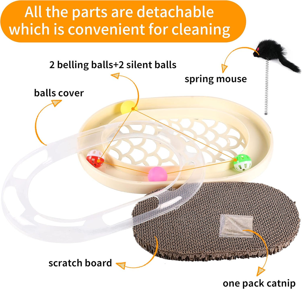 Cat Scratcher with Track,Cat Scratch Board with Catnip and Spring Mice,Cardboard Cat Scratcher with Rolling Ball,Interactive Cat Toy