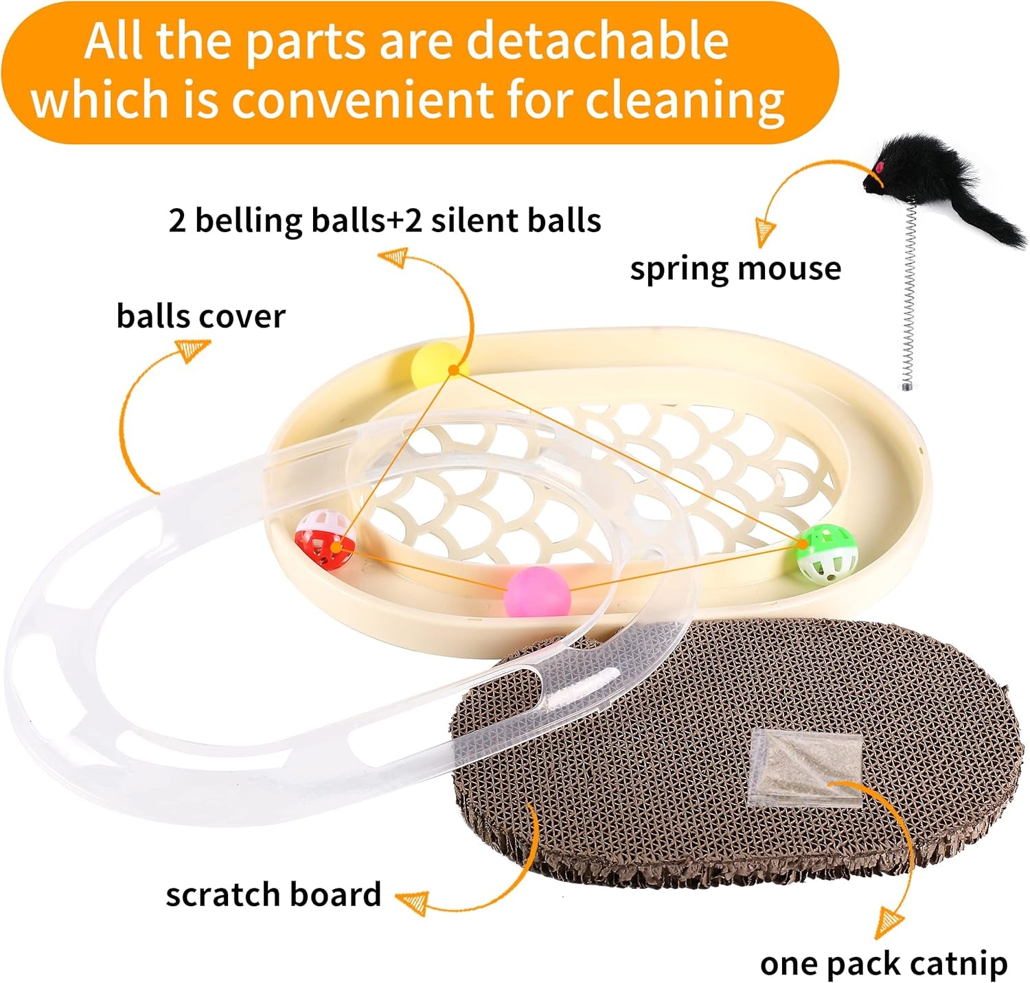 Cat Scratcher with Track,Cat Scratch Board with Catnip and Spring Mice,Cardboard Cat Scratcher with Rolling Ball,Interactive Cat Toy