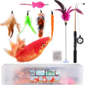 Cat Toy with Moving Fish and Sea Pole (Orange) Realistic Moving Fish Flopping Interactive Wiggle Moving Cat Kicker Fish Toy with Plush Interactive Cat Toys, Fun Toy for Cat Exercise