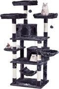 Cat Tree 66.9Inch Multi-Level Large,Activity Centre Cat Tower Furniture,Sisal-Covered Scratching Posts,3 Padded Plush Perches,Dual Condo & Basket,Removable Hammock for Large Cats,Smokey Grey